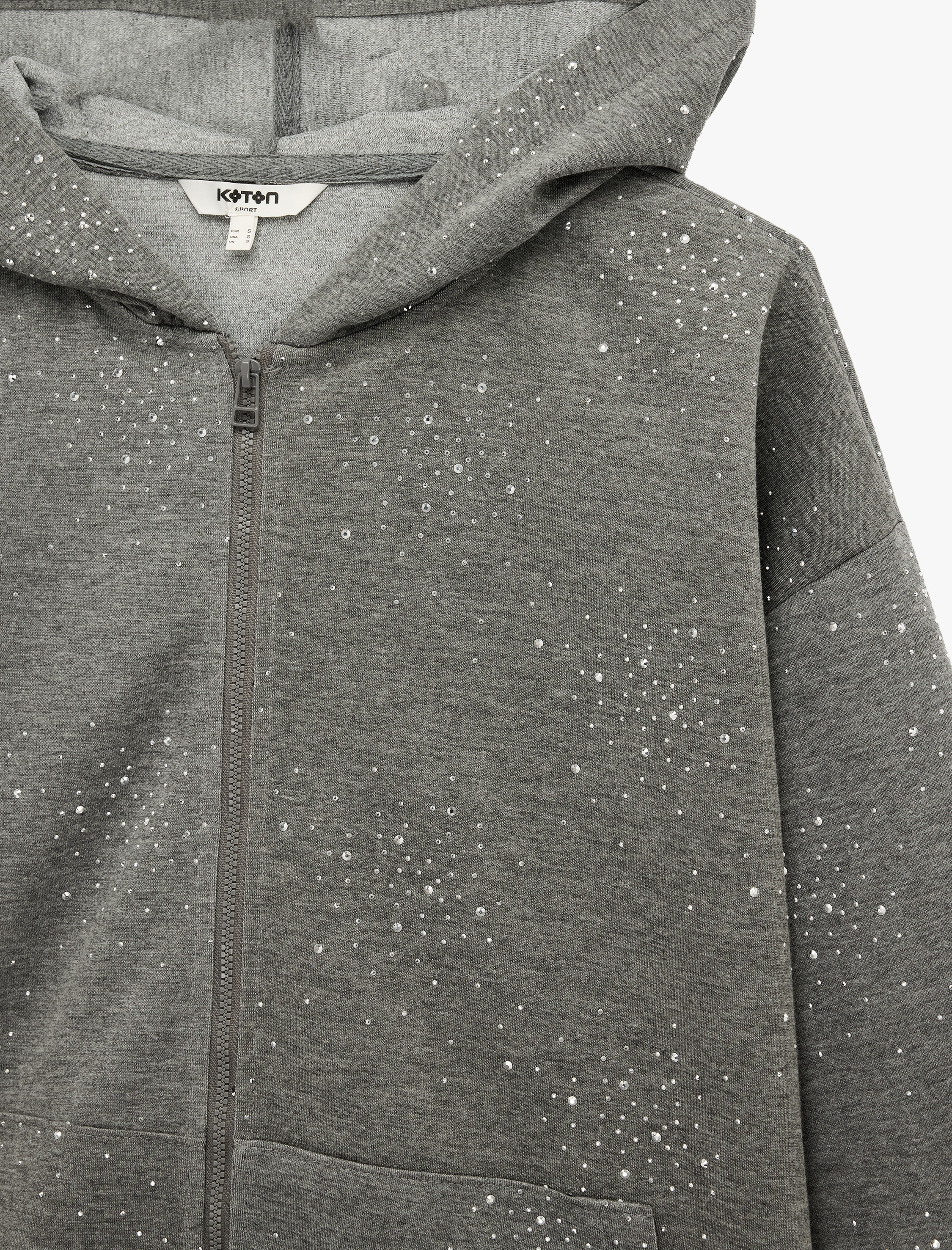   Sim Detaylı Kapüşonlu Fermuarlı Cep Detaylı Oversize Sweatshirt