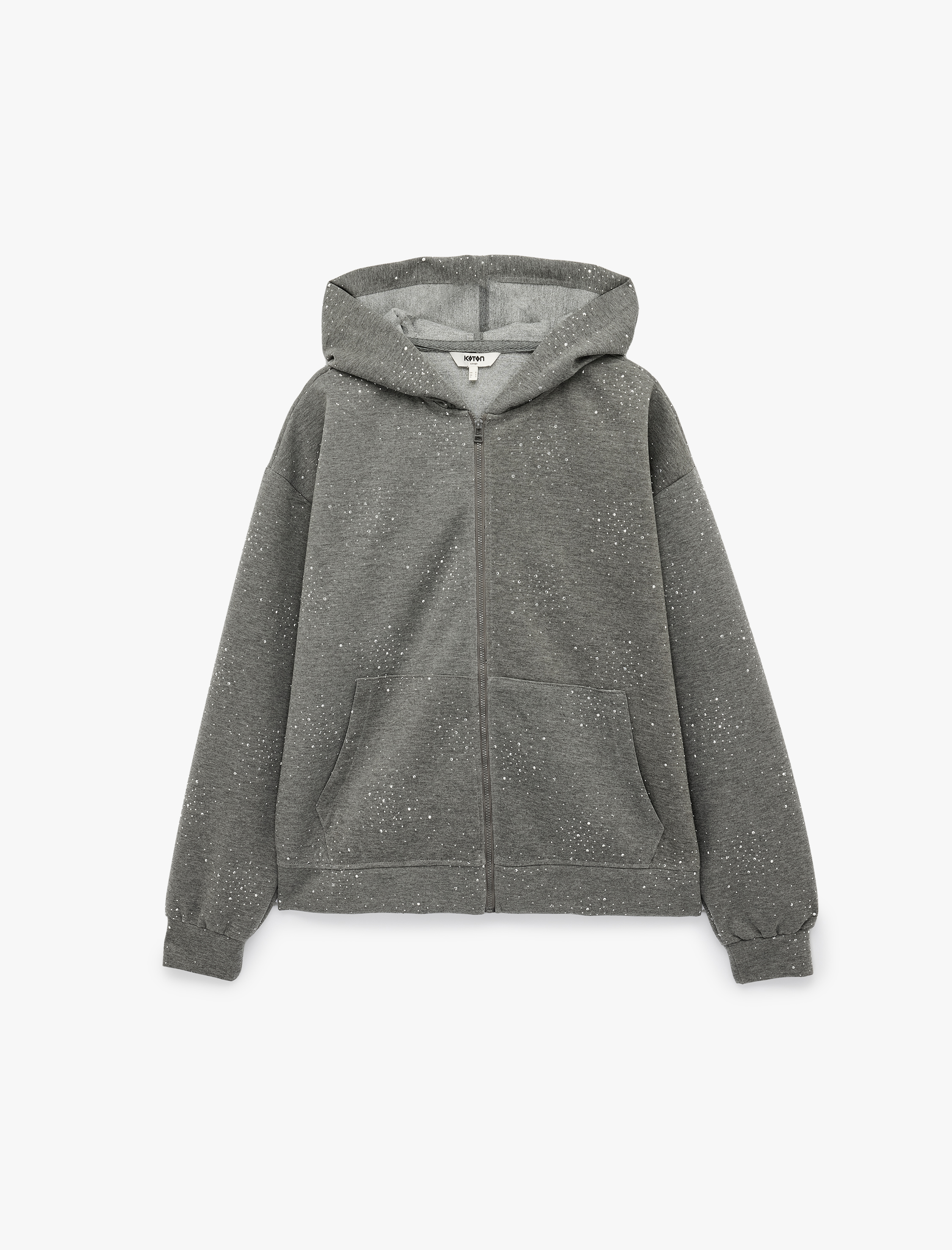   Sim Detaylı Kapüşonlu Fermuarlı Cep Detaylı Oversize Sweatshirt