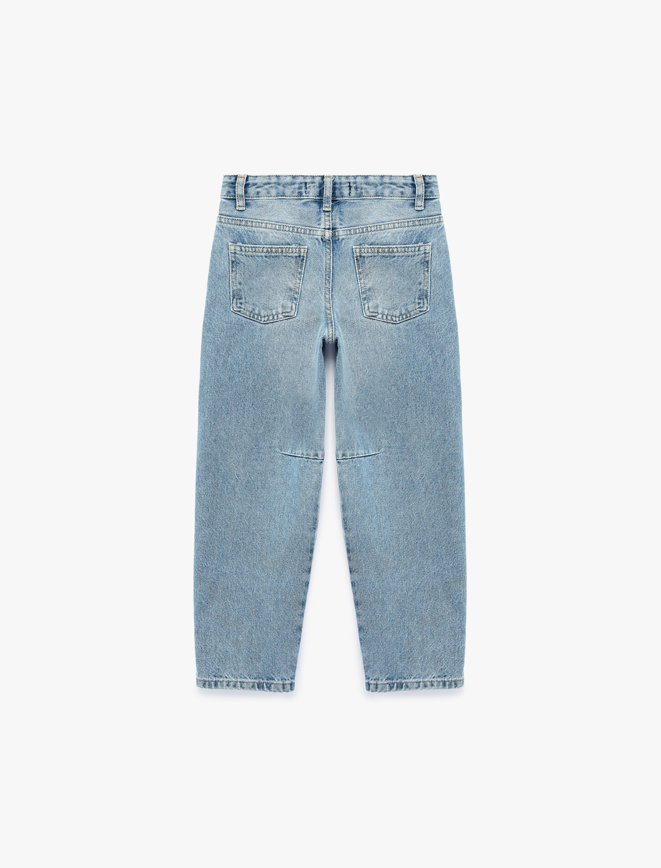  Kız Çocuk Balon Form Denim Pantolon Cepli Pamuklu