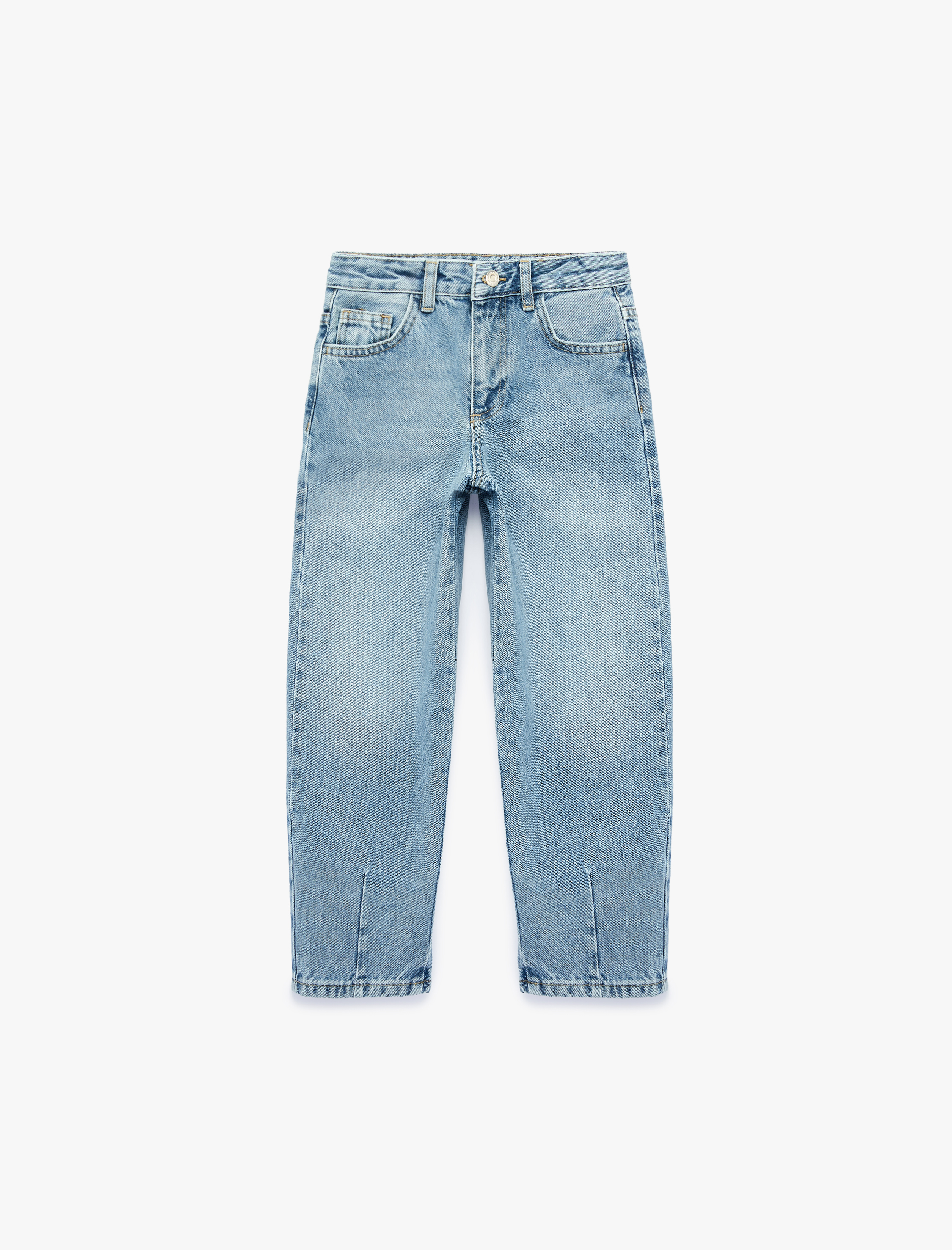  Kız Çocuk Balon Form Denim Pantolon Cepli Pamuklu