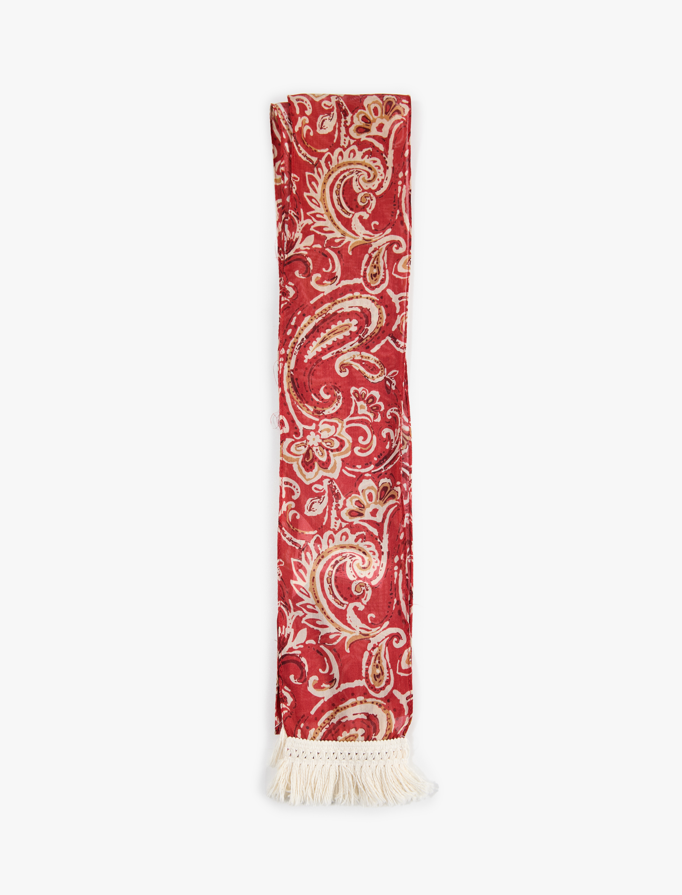  Kadın Şal Desenli Püskül Detaylı Viskon Kumaş Uzun Fular Bandana