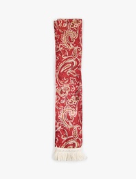 Şal Desenli Püskül Detaylı Viskon Kumaş Uzun Fular Bandana