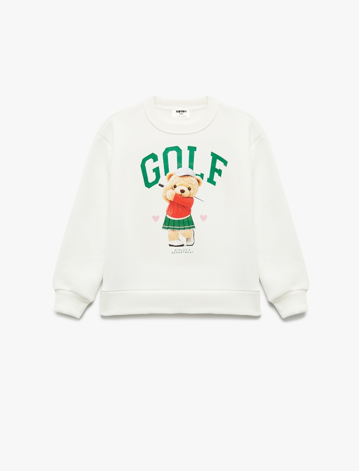Kız Çocuk Uzun Kollu Bisiklet Yaka Şardonlu Ayıcık Baskılı Sweatshirt
