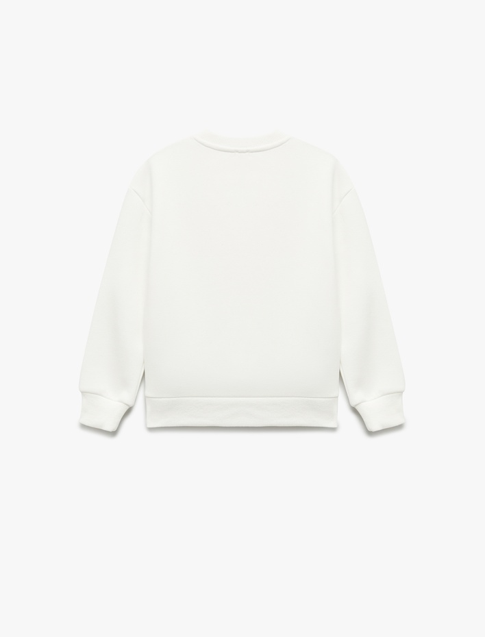 Kız Çocuk Uzun Kollu Bisiklet Yaka Şardonlu Fiyonk Baskılı Sweatshirt