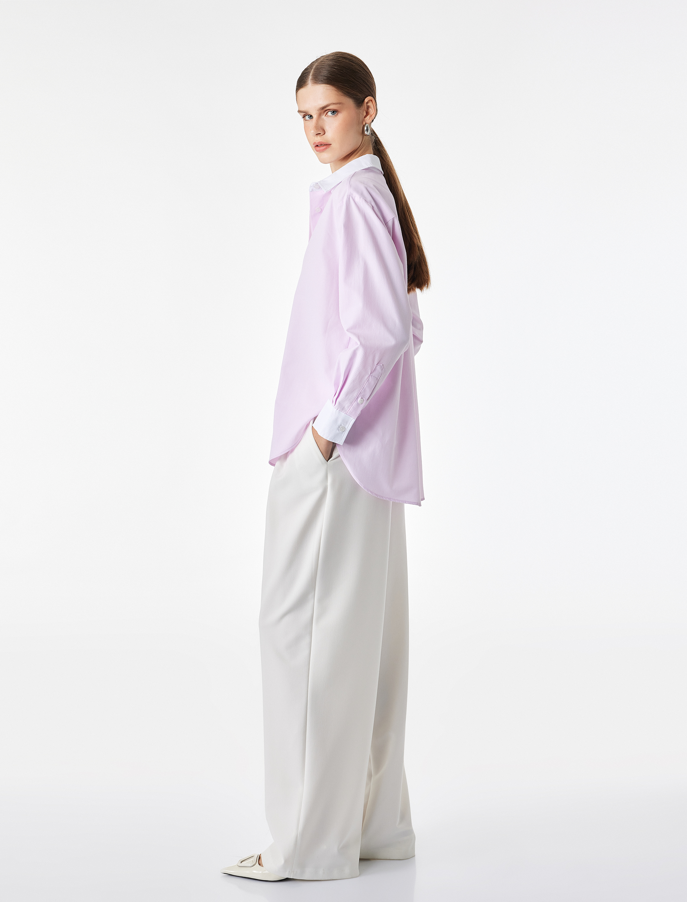   Düğmeli Slim Fit Klasik Yaka Renk Bloklu Uzun Kollu Gömlek