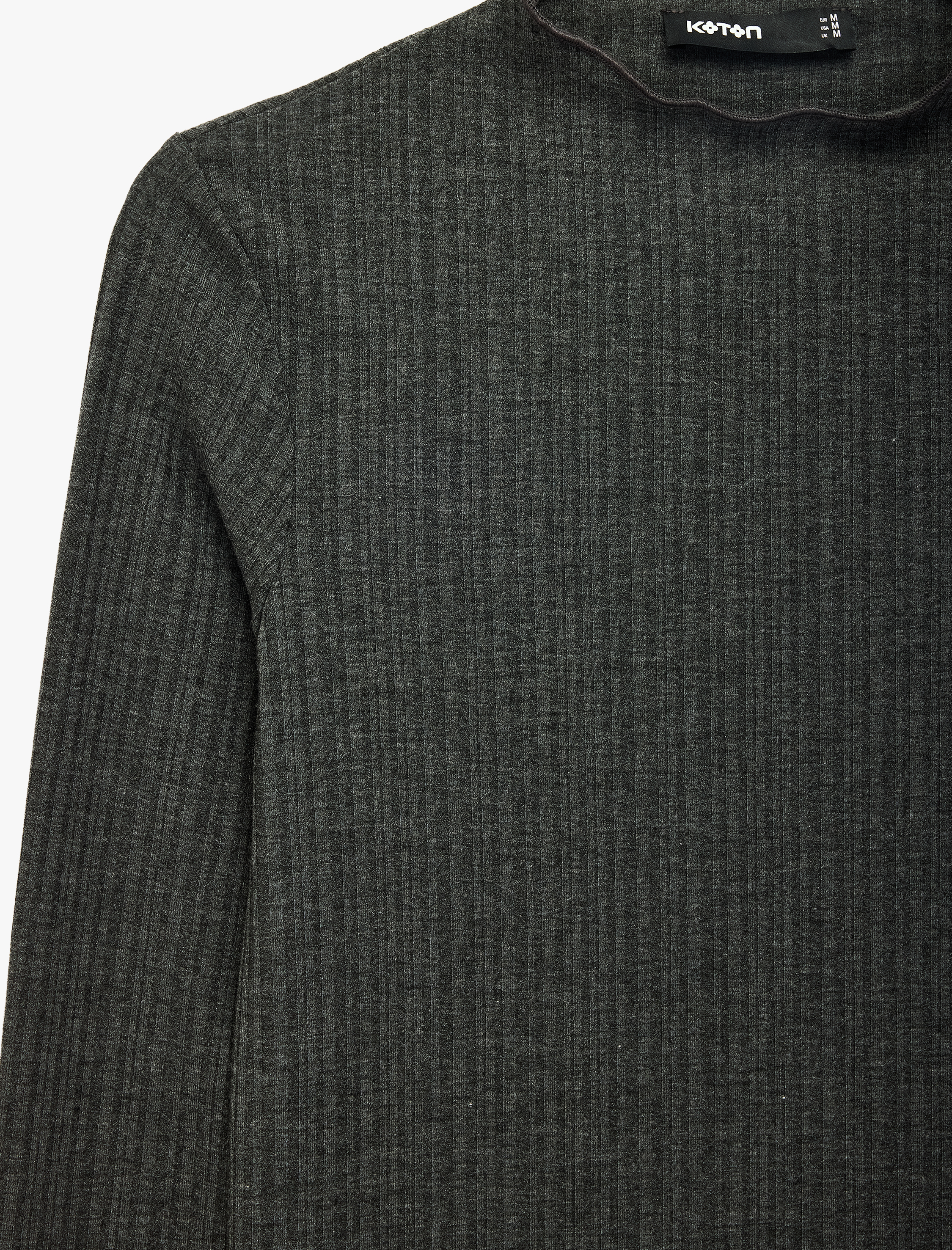   Kaşkorse Viskon Kumaş Slim Fit Uzun Kollu Fırfırlı Bisiklet Yaka Tişört