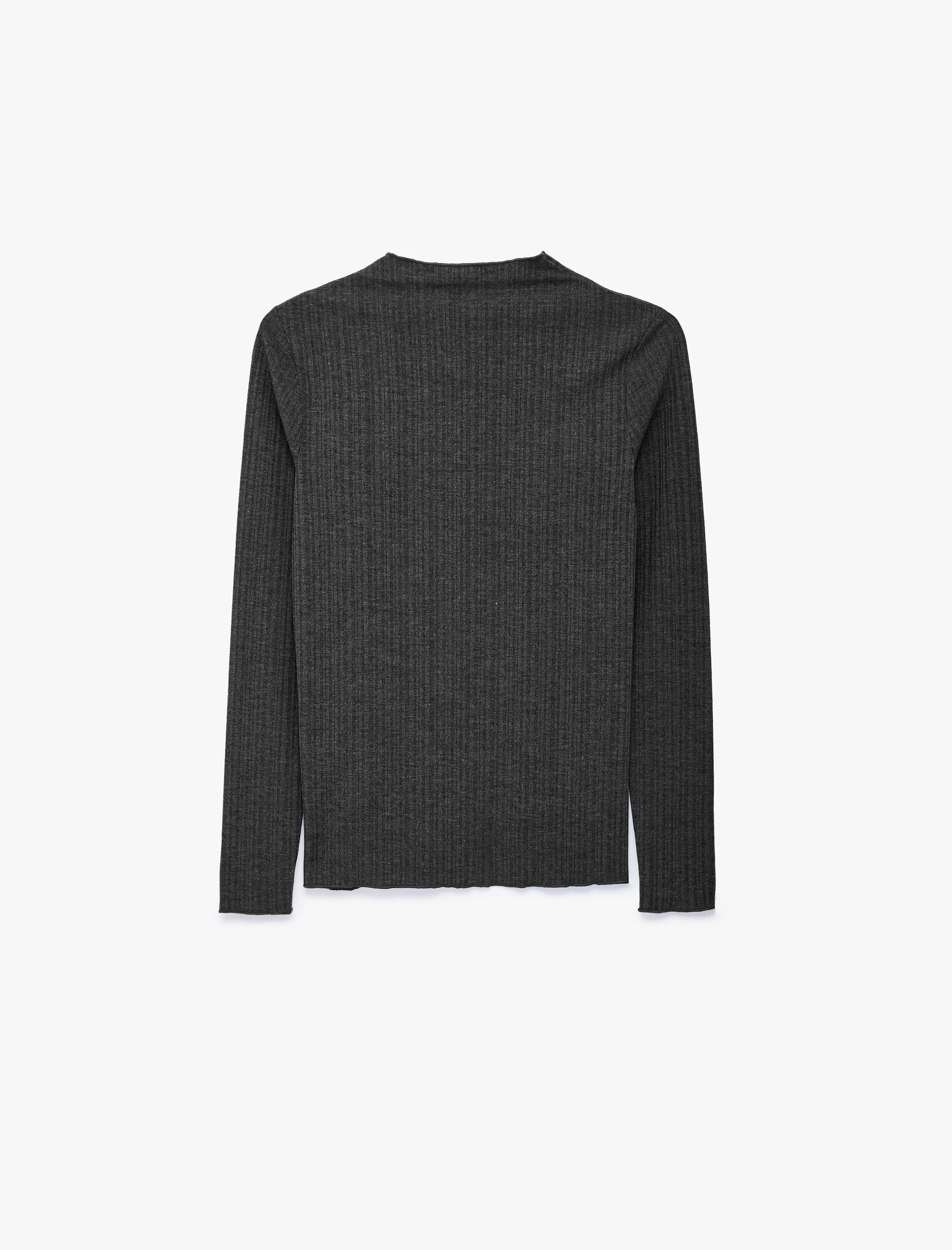   Kaşkorse Viskon Kumaş Slim Fit Uzun Kollu Fırfırlı Bisiklet Yaka Tişört