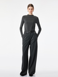 Kaşkorse Viskon Kumaş Slim Fit Uzun Kollu Fırfırlı Bisiklet Yaka Tişört