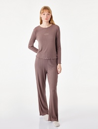 Modal Kumaş Uzun Kollu Bisiklet Yaka Pijama Üstü