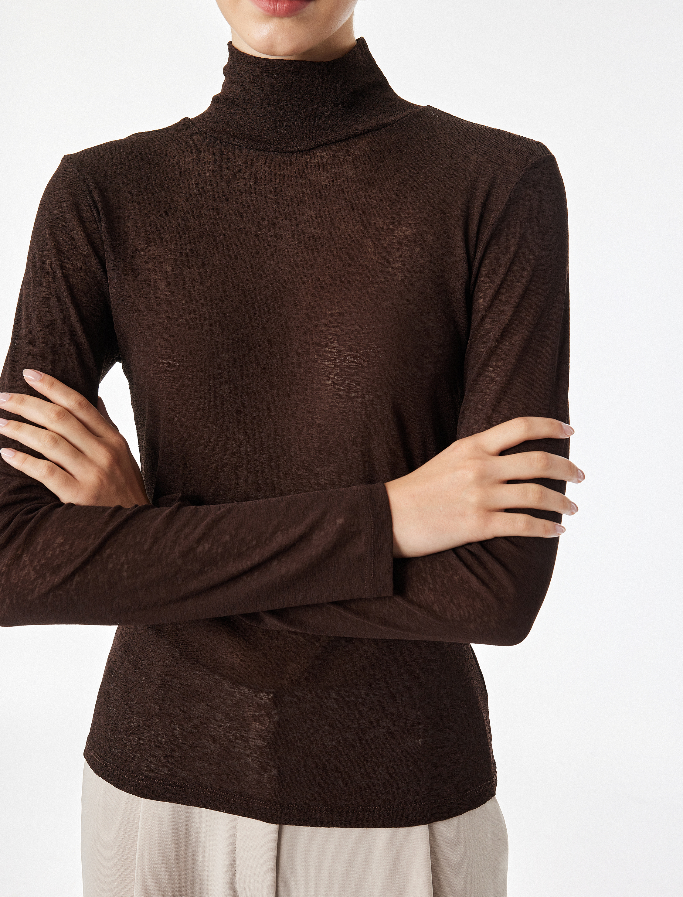   Slim Fit Dik Yaka Uzun Kollu Tişört