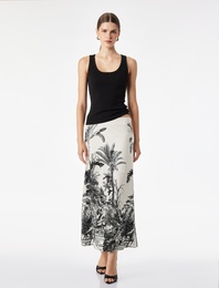 Koton X Melis Ağazat - Keten ve Viskon Karışımlı Desenli Kalem Etek