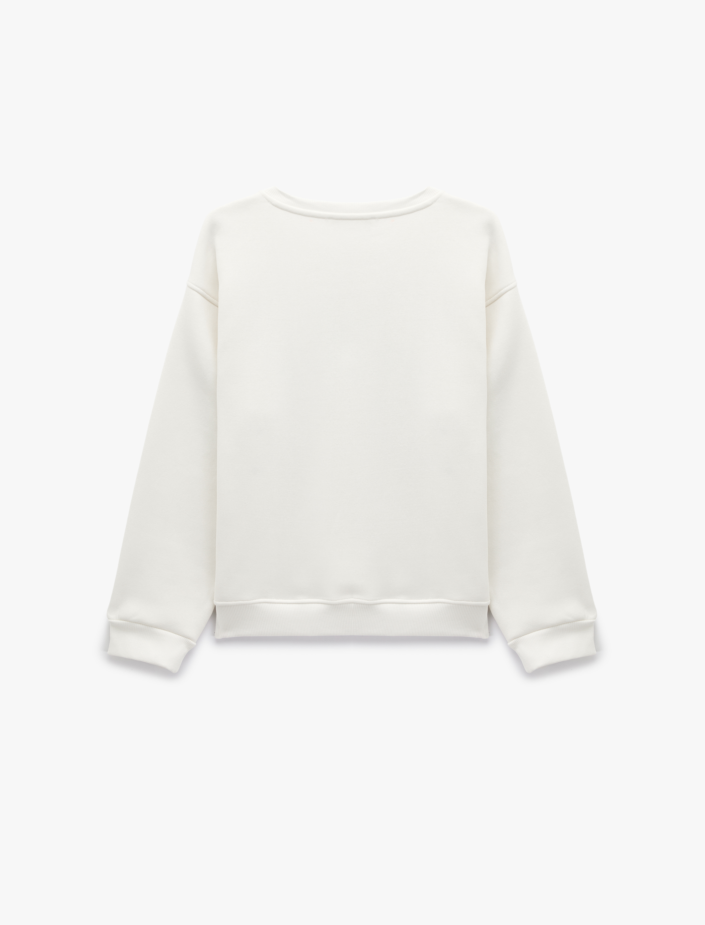   Üç İplik Şardonlu Fiyonk Nakışlı Bisiklet Yaka Uzun Kollu Sweatshirt