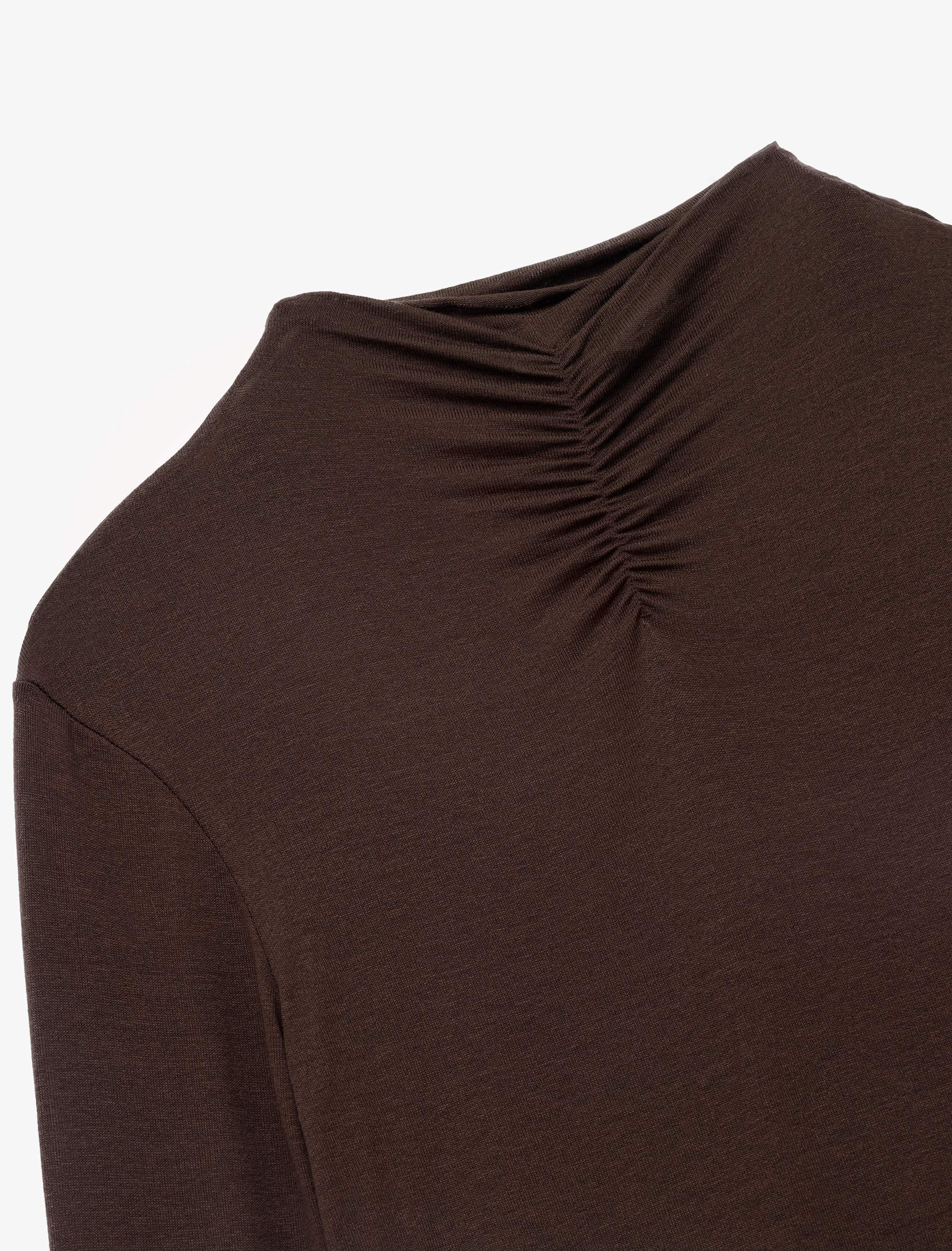  Viskon Kumaş Uzun Kollu Drape Detaylı Dik Yaka Body