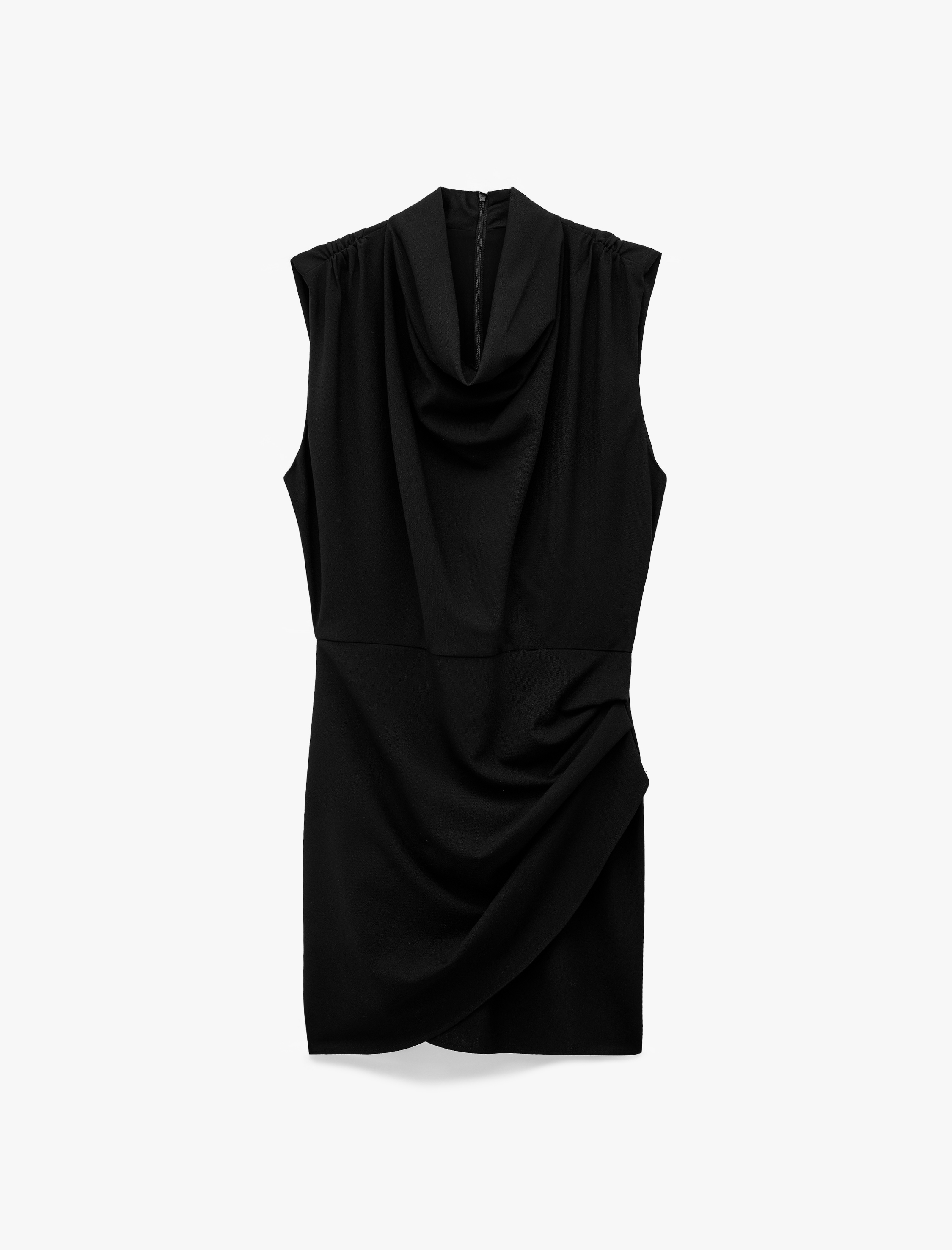   Viskon Karışımlı Drape Detaylı Degaje Yaka Kolsuz Mini Elbise
