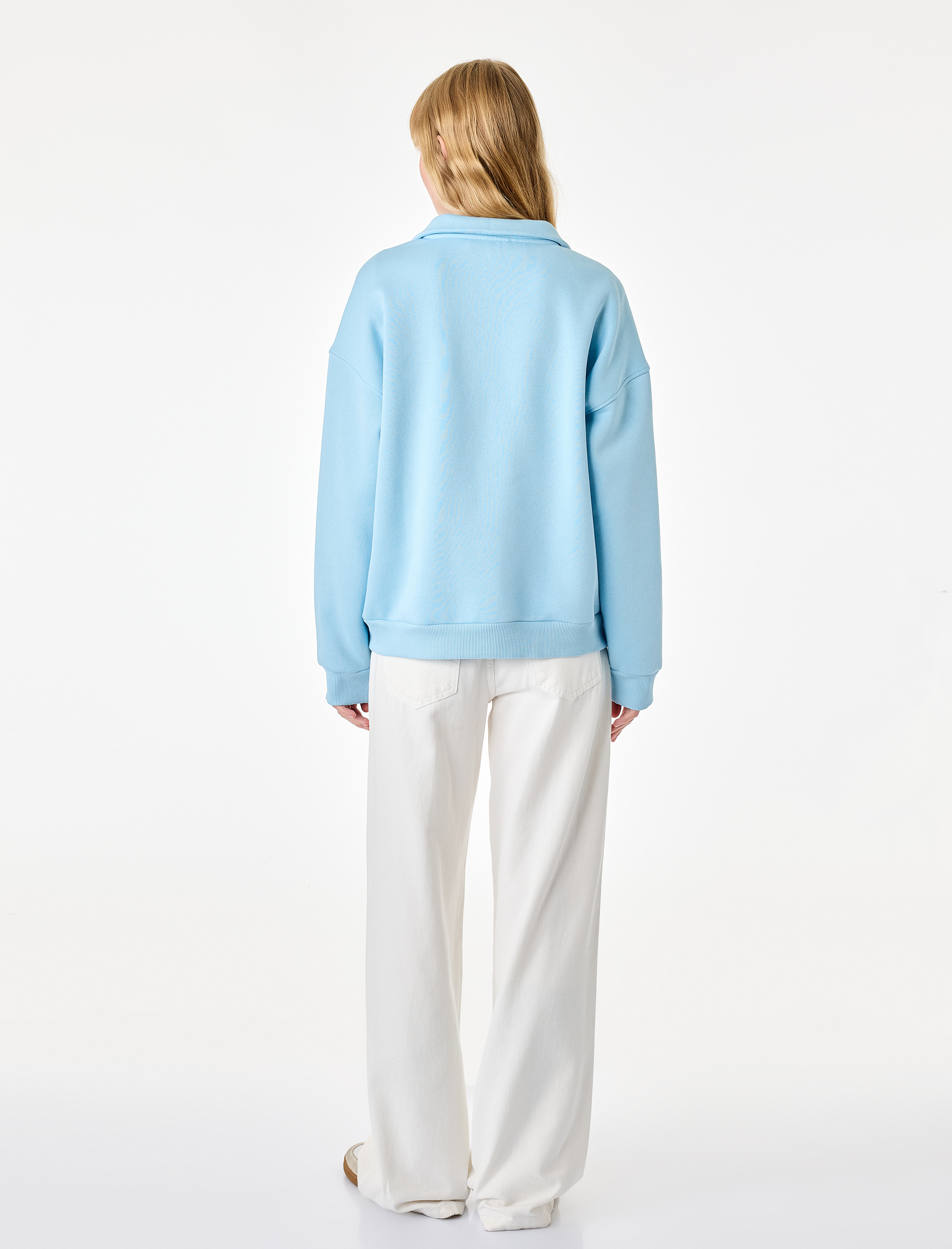   Şardonlu Yarım Fermuarlı Dik Yaka Uzun Kollu Baskılı Sweatshirt