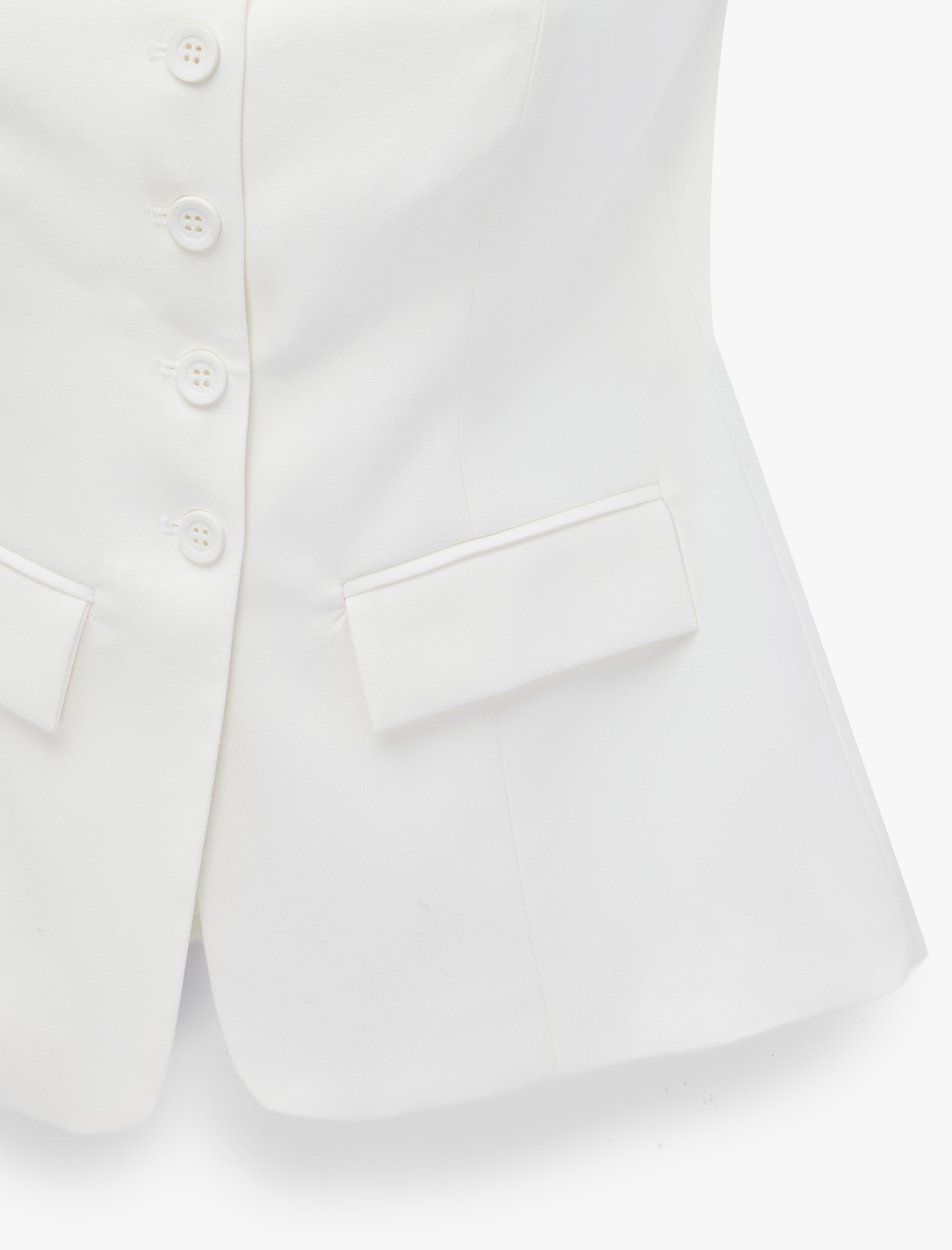   Slim Fit Cep Detaylı Düğmeli Peplum Kesim Straplez Yelek Bluz