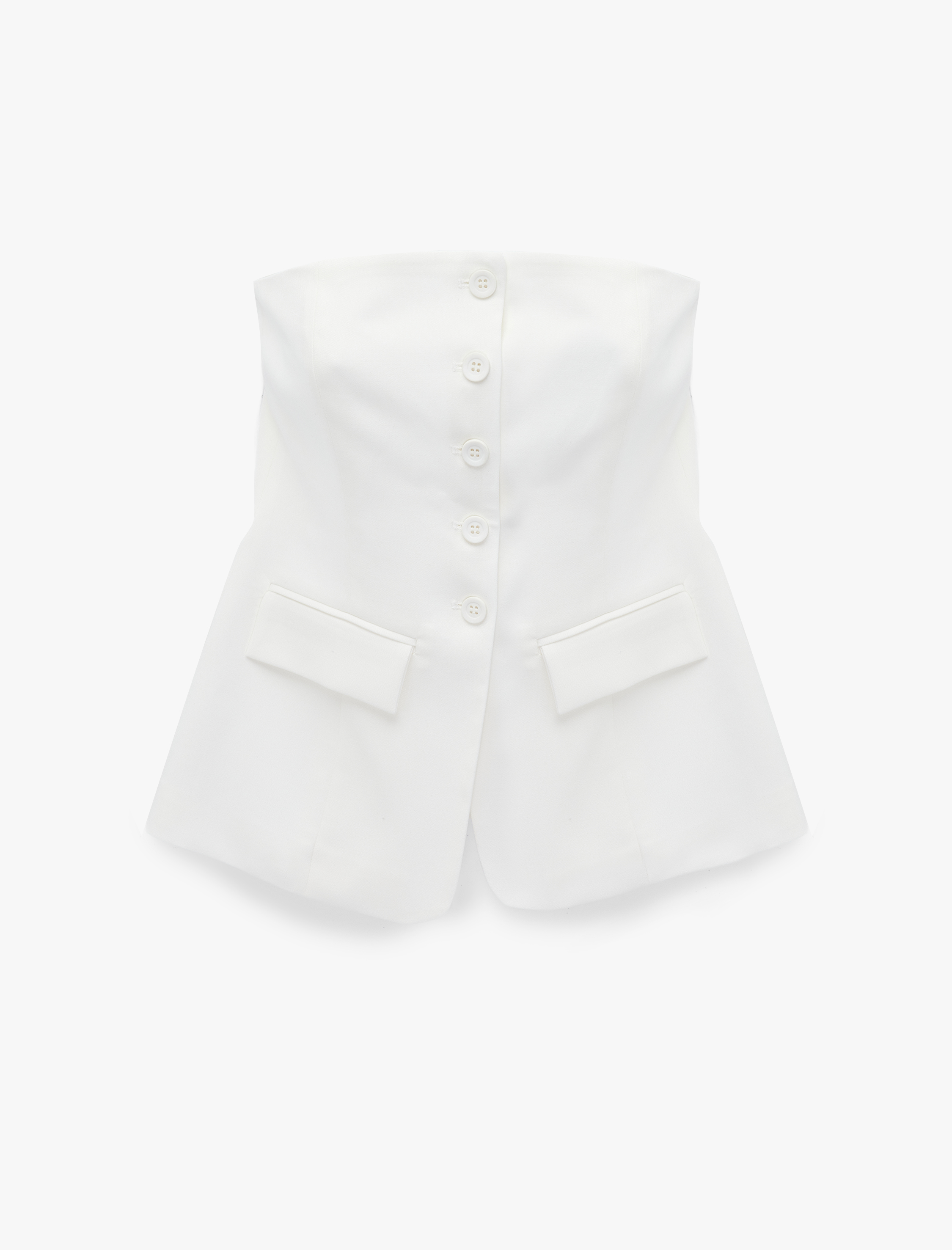   Slim Fit Cep Detaylı Düğmeli Peplum Kesim Straplez Yelek Bluz