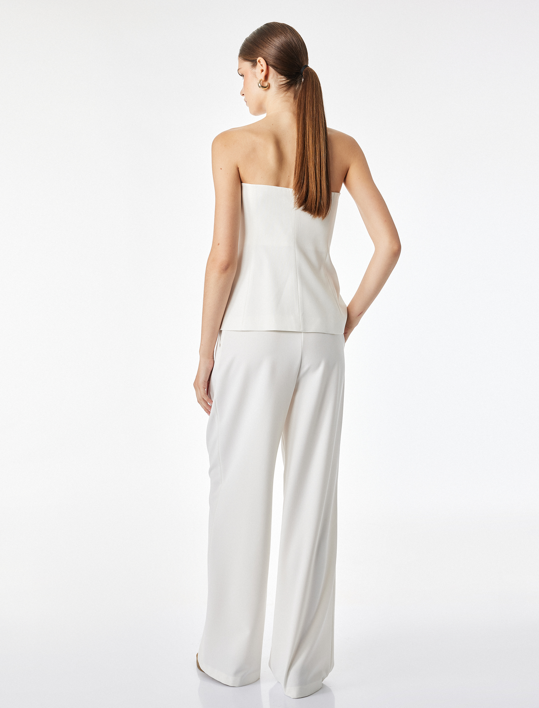   Slim Fit Cep Detaylı Düğmeli Peplum Kesim Straplez Yelek Bluz