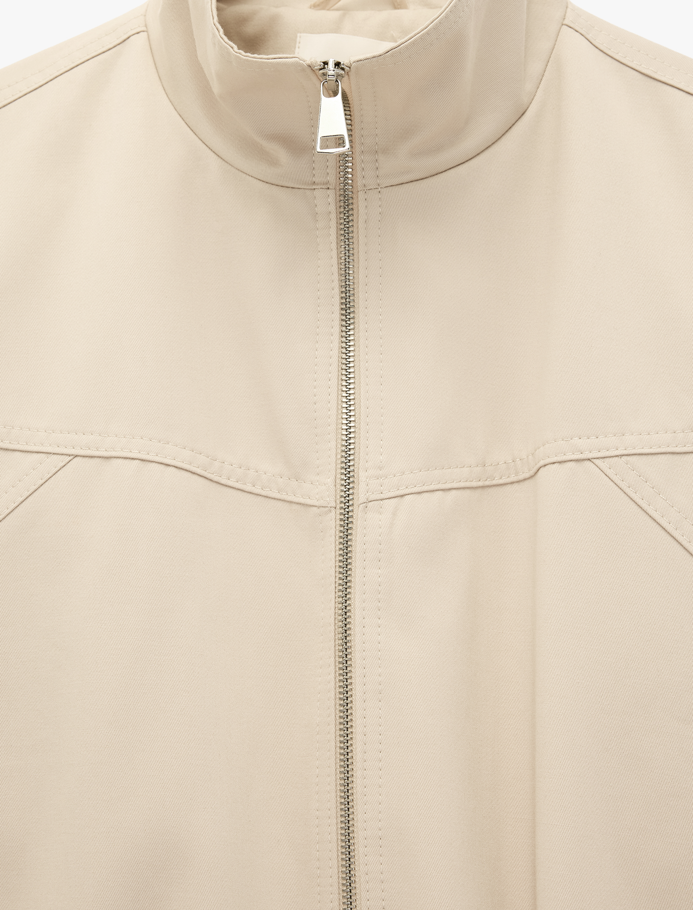   Gabardin Dikiş Detaylı Fermuarlı Cepli Uzun Kollu Dik Yaka Ceket