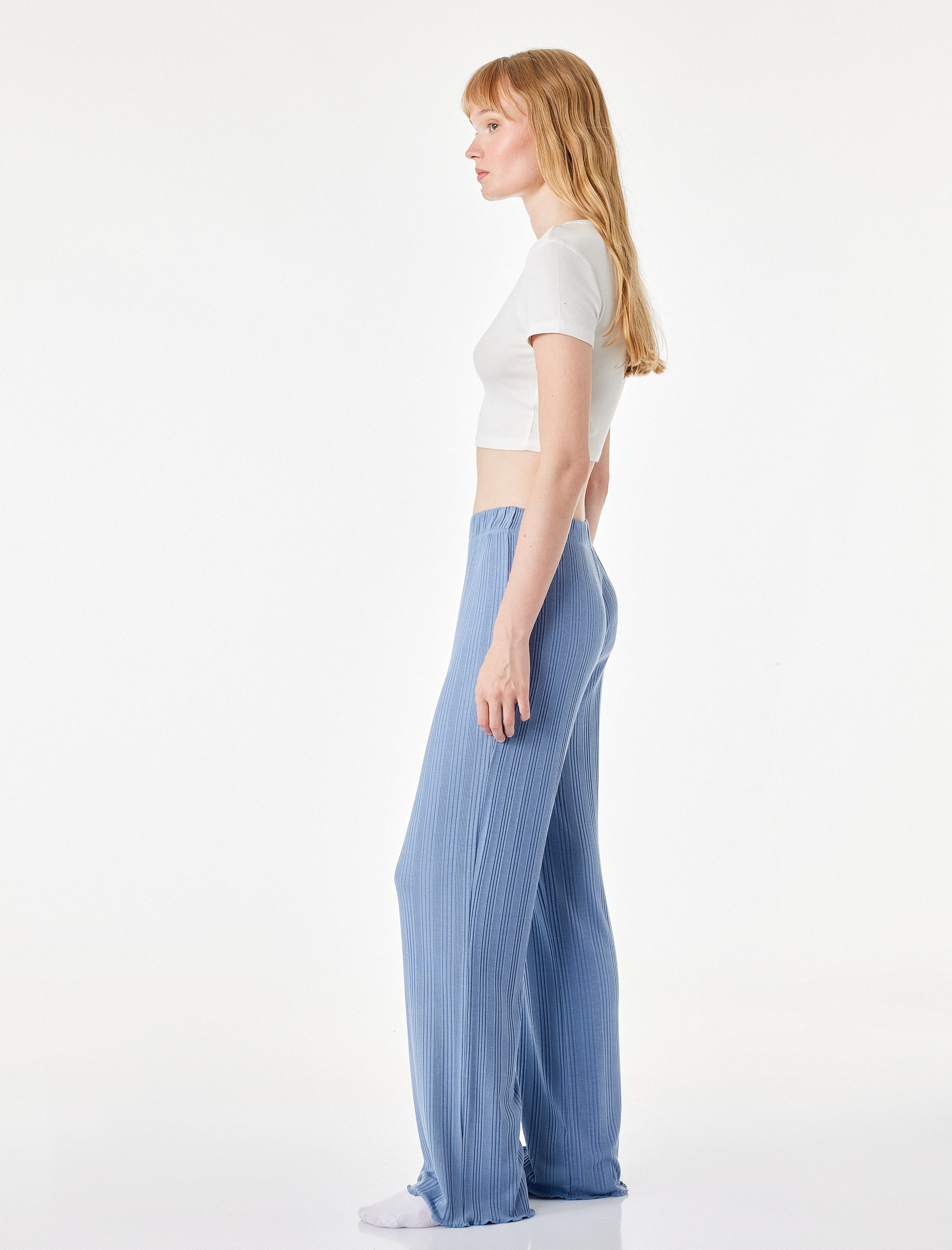   Modal Kumaş Dokulu Bol Paça Pijama Altı
