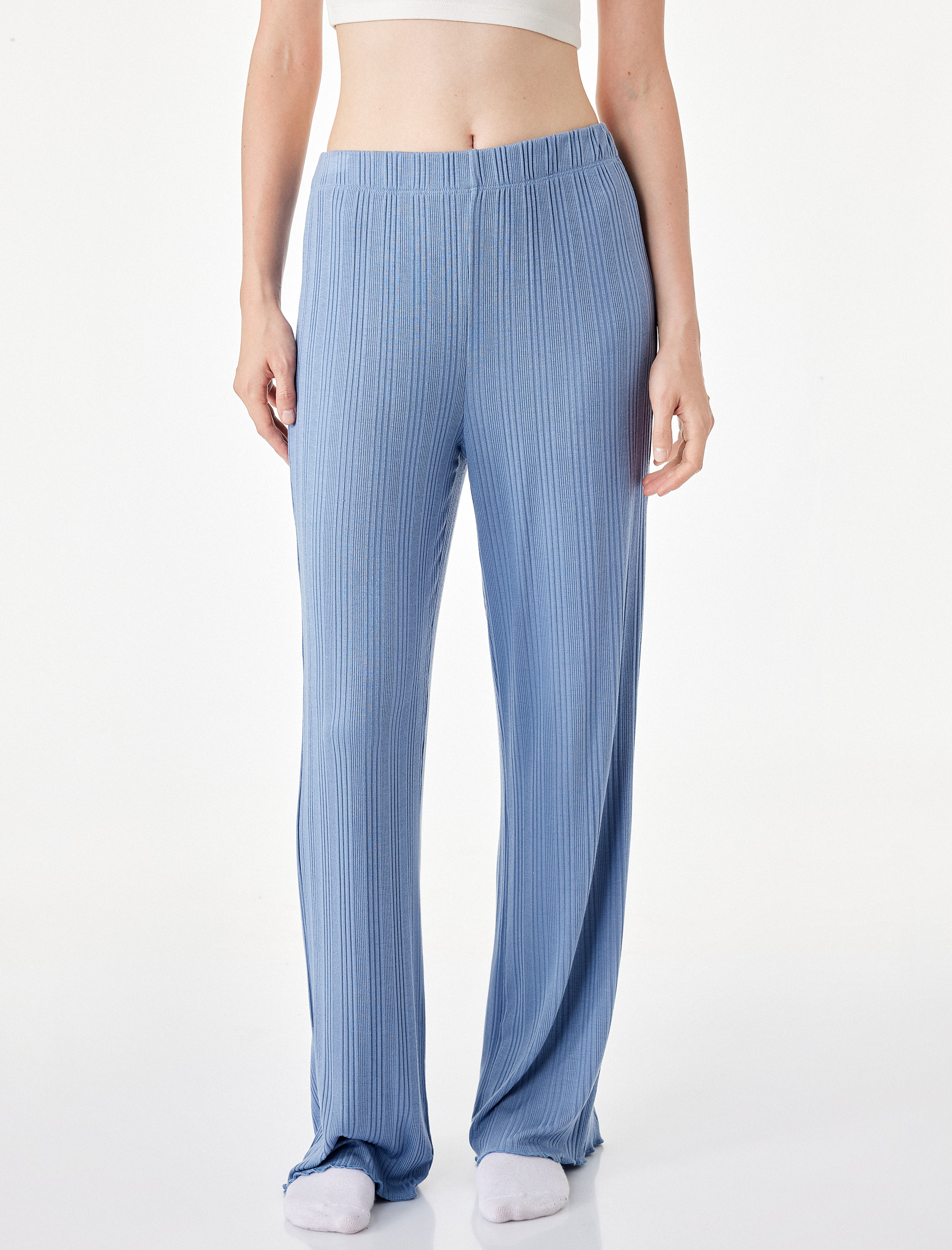   Modal Kumaş Dokulu Bol Paça Pijama Altı