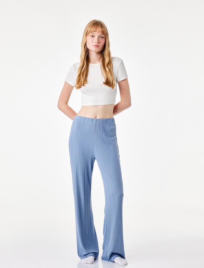 Modal Kumaş Dokulu Bol Paça Pijama Altı