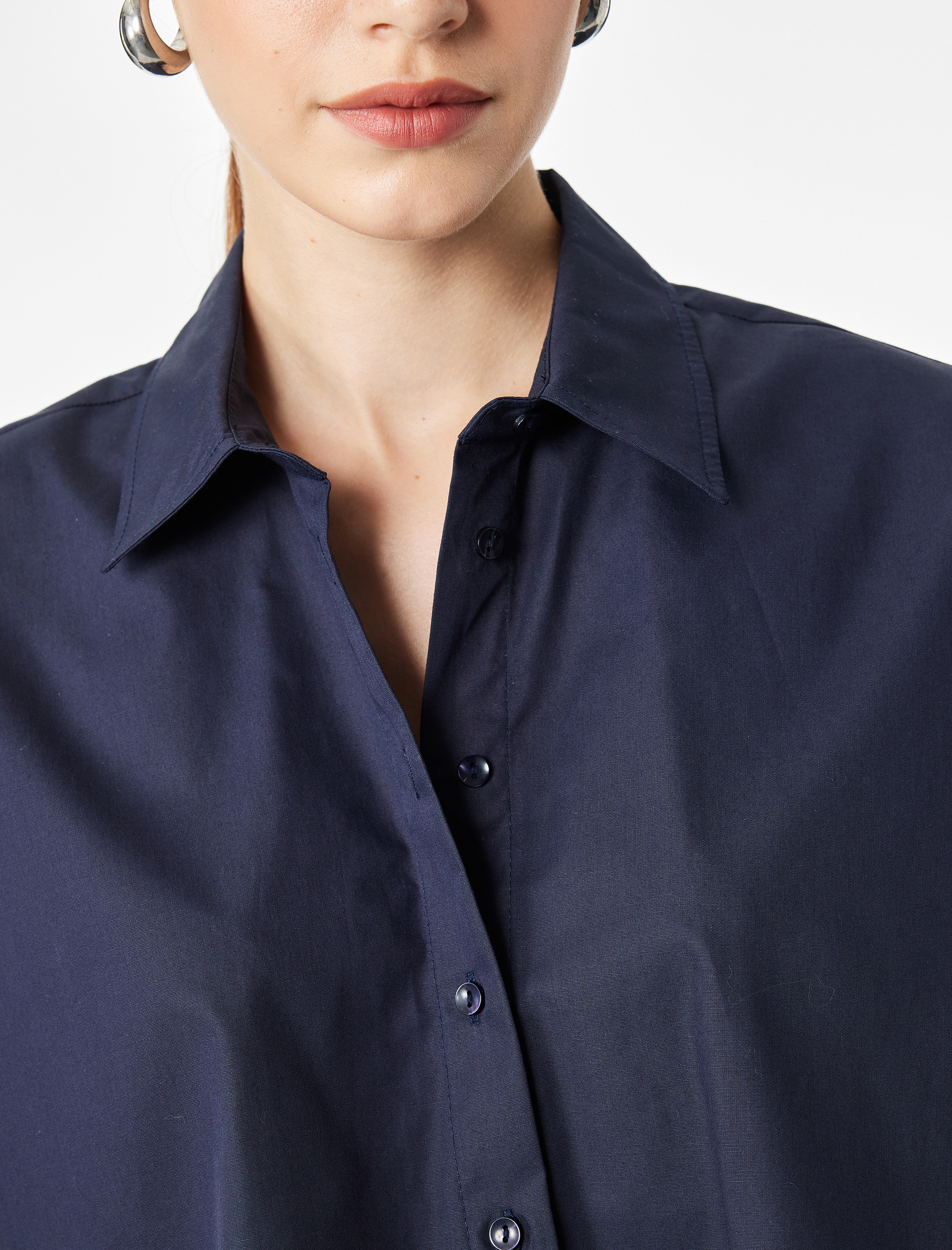   Pamuklu Boxy Fit Kolsuz Poplin Gömlek