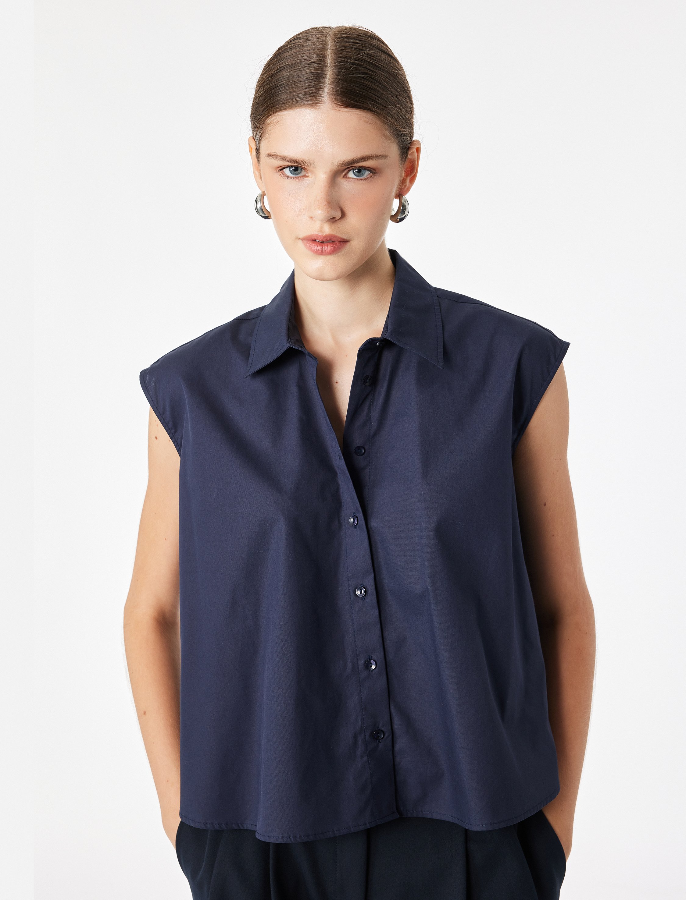   Pamuklu Boxy Fit Kolsuz Poplin Gömlek