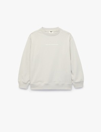 Pamuklu Uzun Kollu Bisiklet Yaka Baskılı Sweatshirt