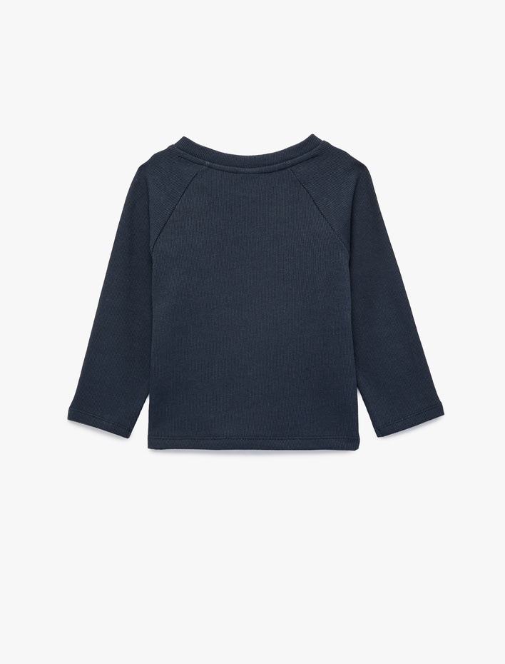 Erkek Bebek Düğmeli Uzun Kollu Bisiklet Yaka Pamuklu Sweatshirt