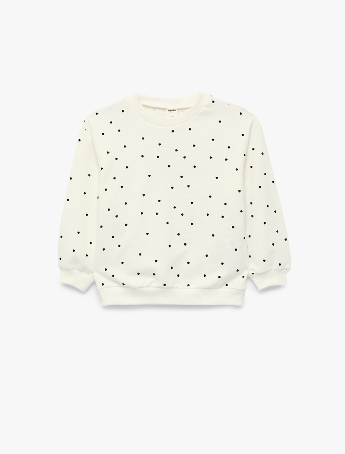 Kız Bebek Uzun Kollu Bisiklet Yaka Kalp Desenli Pamuklu Sweatshirt