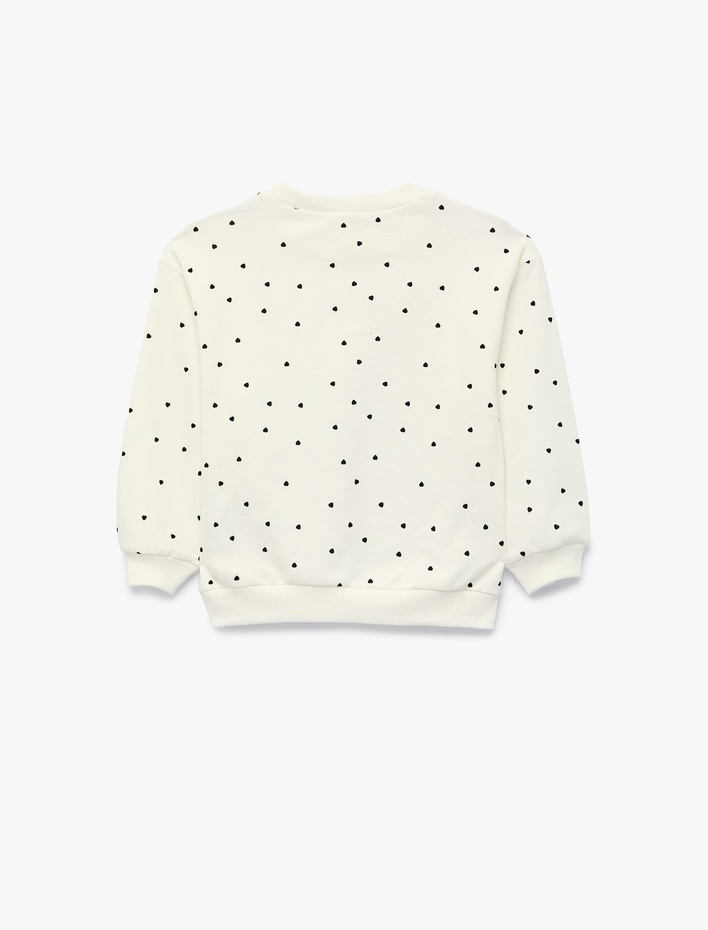 Kız Bebek Uzun Kollu Bisiklet Yaka Kalp Desenli Pamuklu Sweatshirt