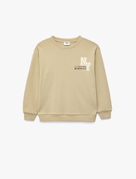 Pamuklu Uzun Kollu Bisiklet Yaka Baskılı Sweatshirt