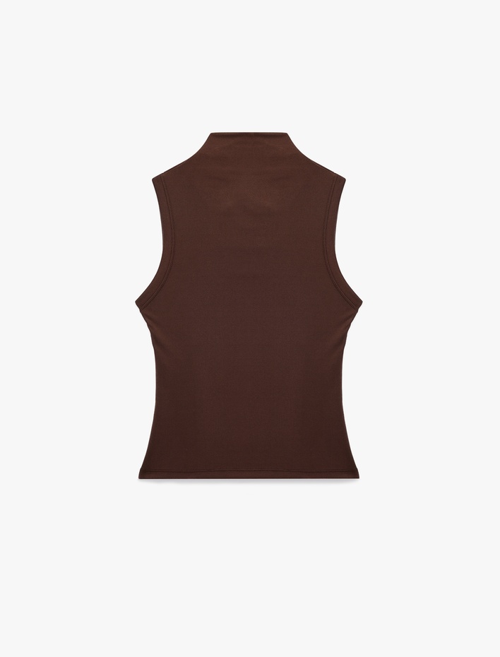  Modal Kumaş Slim Fit Kolsuz Dik Yaka Body