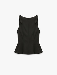 Krep Scuba Kumaş Fiyonk Detaylı Kayık Yaka Kolsuz Peplum Bluz