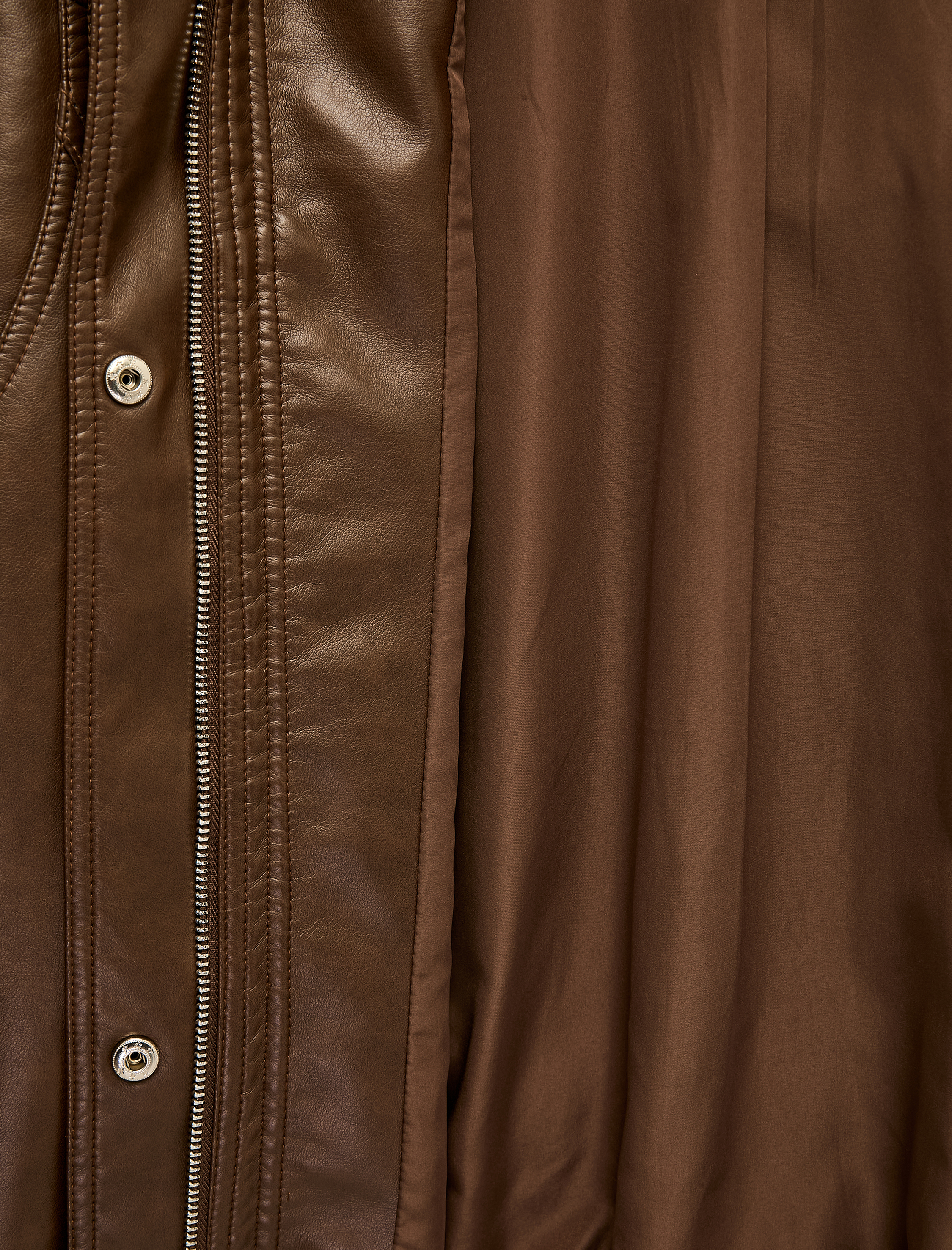   Cepli Uzun Kollu Fermuarlı Oversize Dik Yaka Suni Deri Bomber Ceket