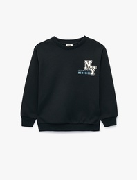 Pamuklu Uzun Kollu Bisiklet Yaka Baskılı Sweatshirt