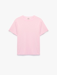 Pamuklu Kısa Kollu Bisiklet Yaka Oversize Basic Tişört