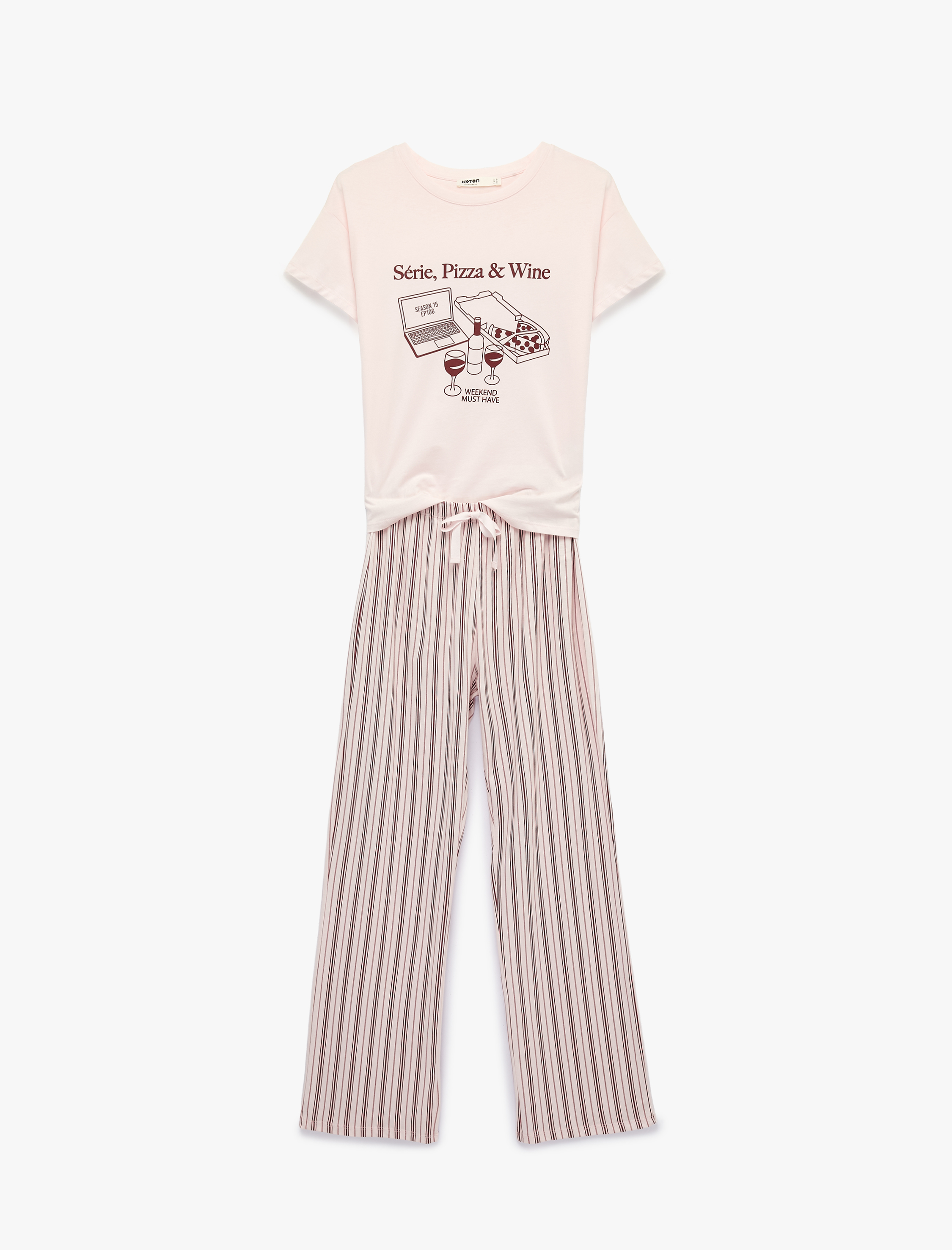   Kısa Kollu Bisiklet Yaka Rahat Kalıp Baskılı Pijama Takımı