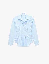 Pamuklu Slim Fit Klasik Yaka Uzun Kollu Pile Detaylı Poplin Gömlek