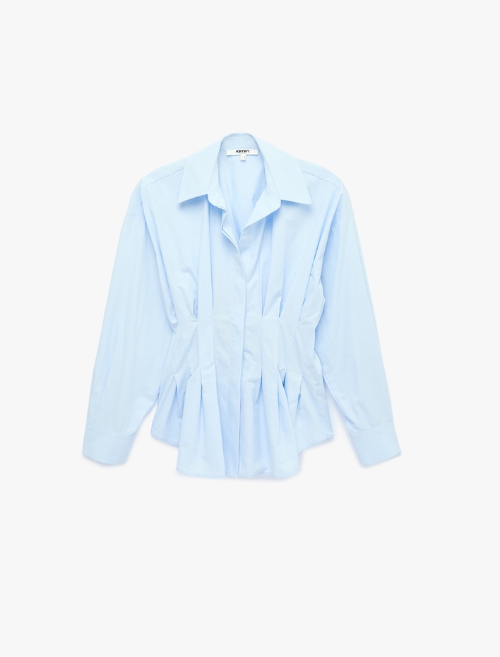  Pamuklu Slim Fit Klasik Yaka Uzun Kollu Pile Detaylı Poplin Gömlek