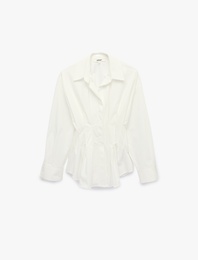 Pamuklu Slim Fit Klasik Yaka Uzun Kollu Pile Detaylı Poplin Gömlek