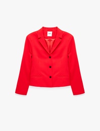 Regular Fit Uzun Kollu Geniş Yaka Düğmeli Dikiş Detaylı Cepli Blazer Ceket