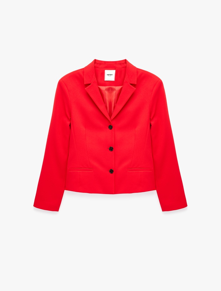  Regular Fit Uzun Kollu Geniş Yaka Düğmeli Dikiş Detaylı Cepli Blazer Ceket