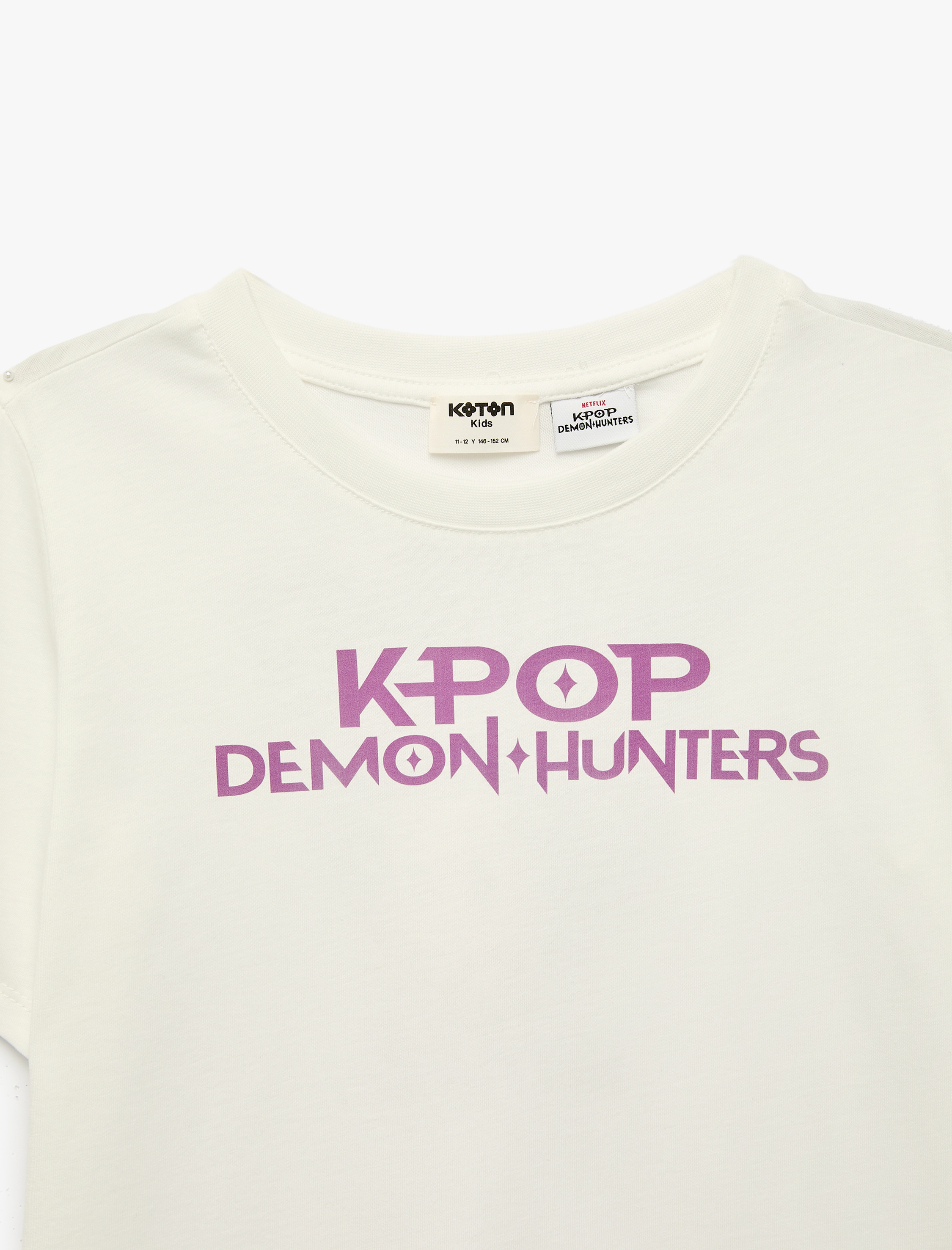  Kız Çocuk Lisanslı KPop Demon Hunters Rumi Baskılı Kısa Kollu Bisiklet Yaka Pamuklu Tişört