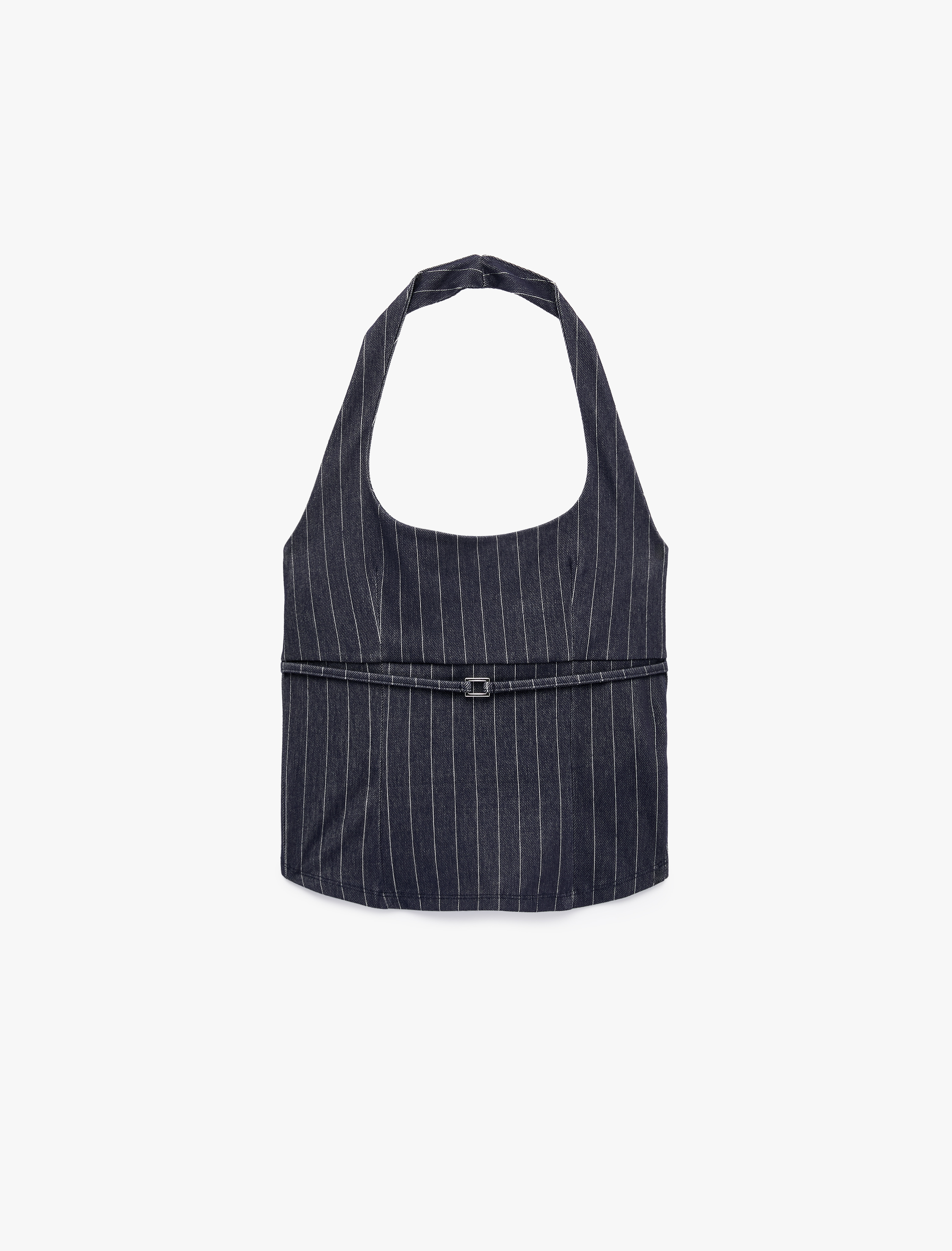   Sırt Detaylı Kemerli Çizgili Halter Yaka Top