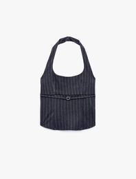 Sırt Detaylı Kemerli Çizgili Halter Yaka Top