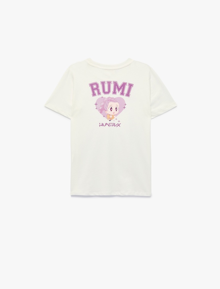 Kız Çocuk Lisanslı KPop Demon Hunters Rumi Baskılı Kısa Kollu Bisiklet Yaka Pamuklu Tişört