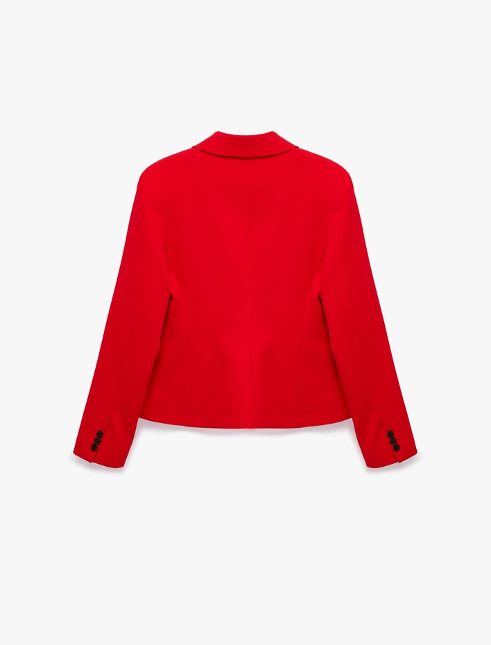 Regular Fit Uzun Kollu Geniş Yaka Düğmeli Dikiş Detaylı Cepli Blazer Ceket