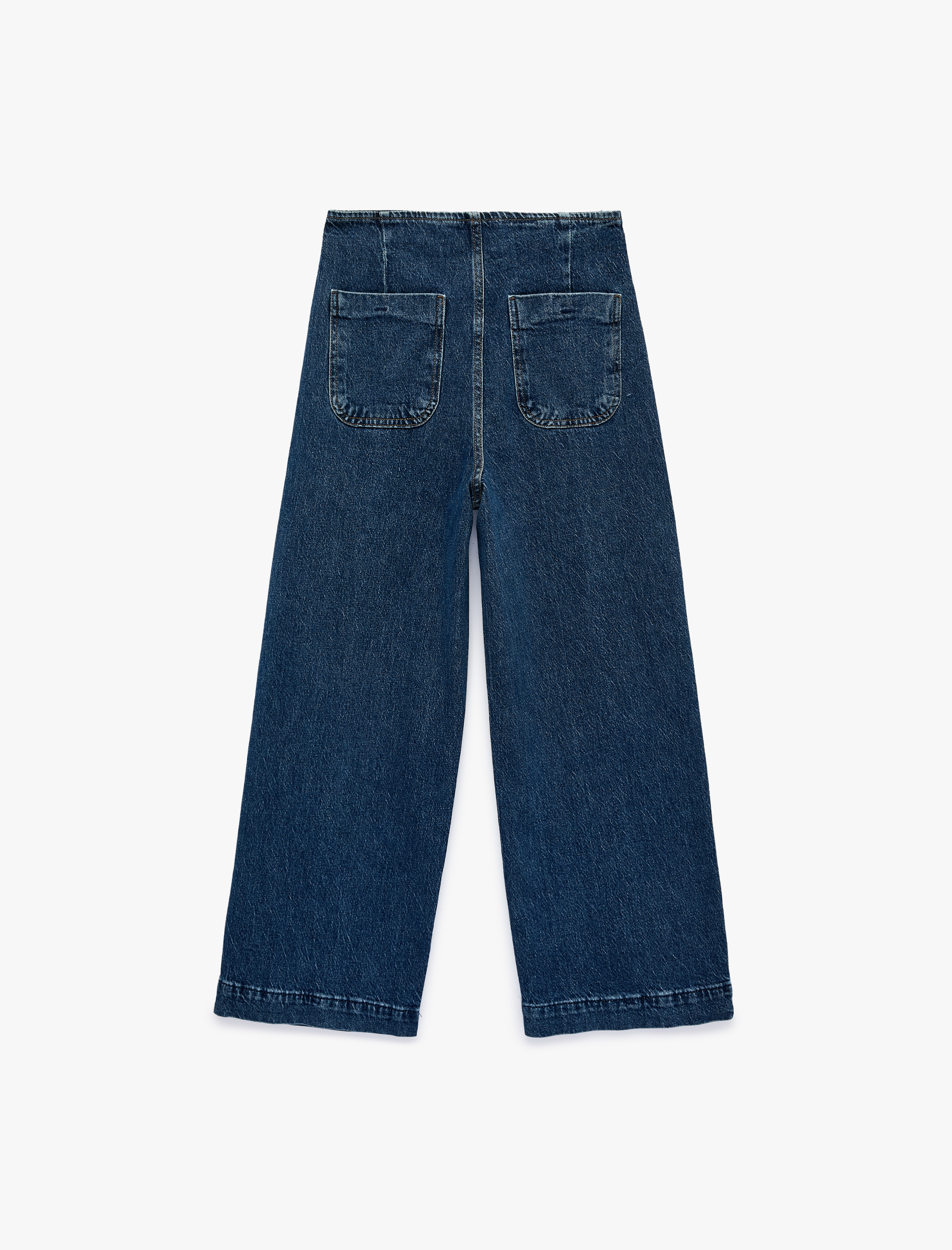   Pamuklu Cep Detaylı Düğmeli Geniş Kısa Paça Denim Pantolon - Culotte Jeans